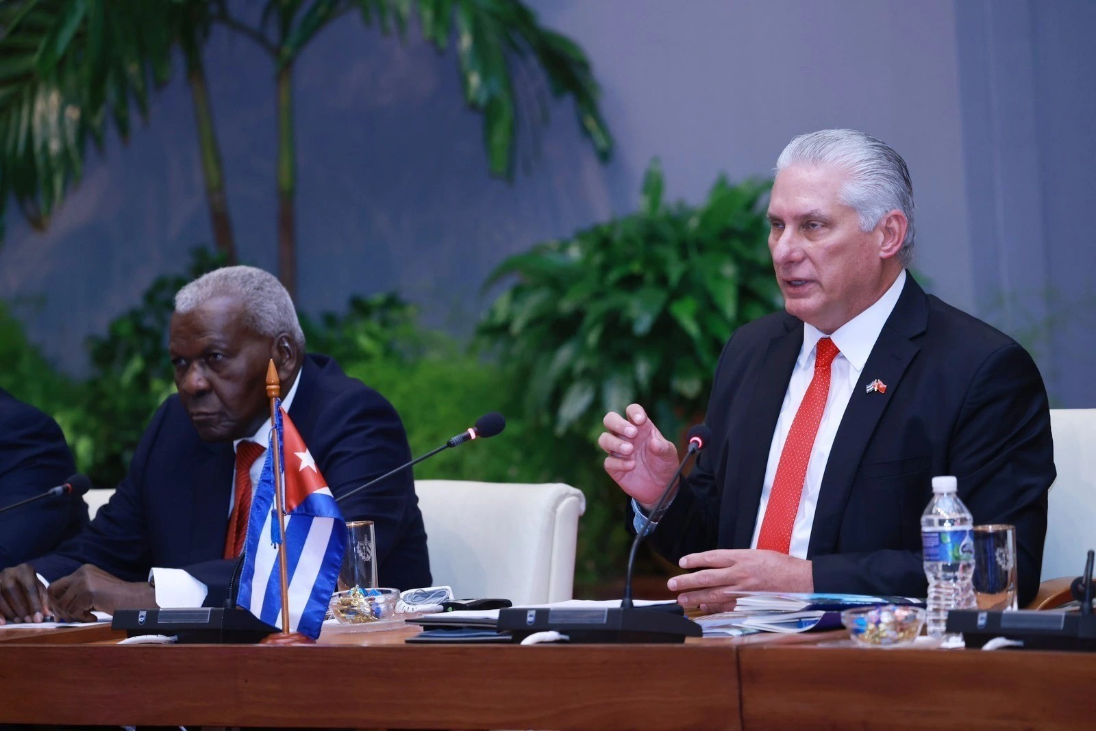Bí thư thứ nhất Đảng Cộng sản Cuba, Chủ tịch Cuba Miguel Diaz Canel Bermudez phát biểu tại cuộc hội đàm với Tổng Bí thư, Chủ tịch nước Tô Lâm. Ảnh: TTXVN.