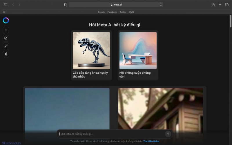 Giao diện mô hình Meta AI. Ảnh màn hình: Hà Anh/555win Login.