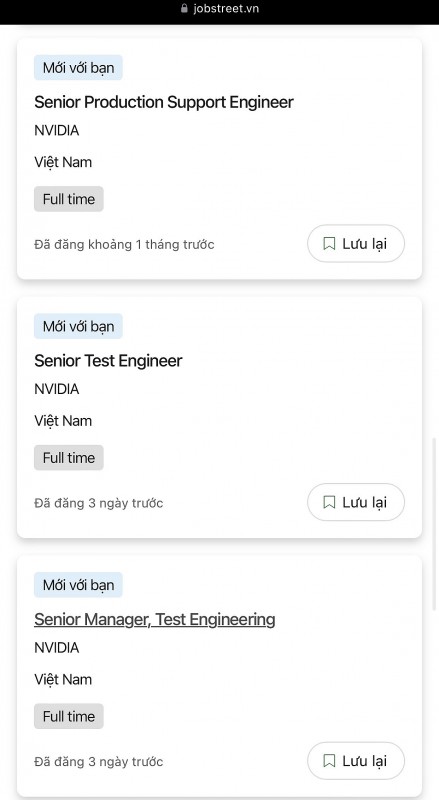 Thông tin tuyển dụng của Nvidia tại Việt Nam được đăng tải trên nền tảng Jobstreet. Ảnh màn hình: Hà Anh/555win Login.