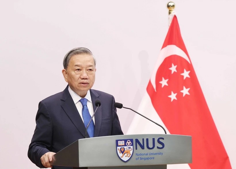 Tổng Bí thư Tô Lâm phát biểu chính sách tại Trường chính sách công Lý Quang Diệu, Đại học Quốc gia Singapore.