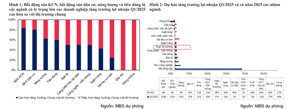 Dự phóng tăng trưởng lợi nhuận các ngành quý 1/2025