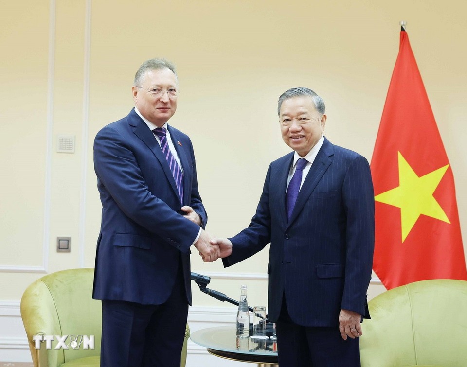 Tổng Bí thư Tô Lâm tiếp ông Sergei Kudryashov, Tổng Giám đốc CTCP dầu khí Zarubezhneft của Nga. Ảnh: TTXVN.