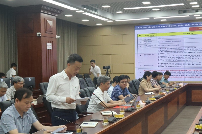 Đại diện lãnh đạo Sở 555win Mobi và Công nghệ tỉnh Hải Dương báo cáo tại buổi làm việc.