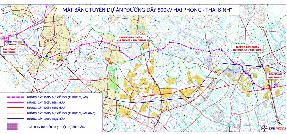 Mặt bằng tuyến Dự án đường dây 500 kV Hải Phòng - Thái Bình.