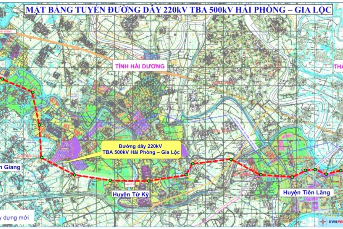 Mặt bằng tuyến Dự án đường dây 220 kV Hải Phòng - Gia Lộc.