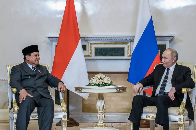 Ông Subianto và ông Putin hội đàm tại Saint Petersburg ngày 19/6. Ảnh: Bộ Ngoại giao Nga
