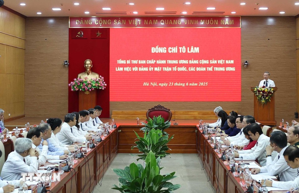 Tổng Bí thư làm việc với Đảng ủy Mặt trận Tổ quốc, các đoàn thể Trung ương
