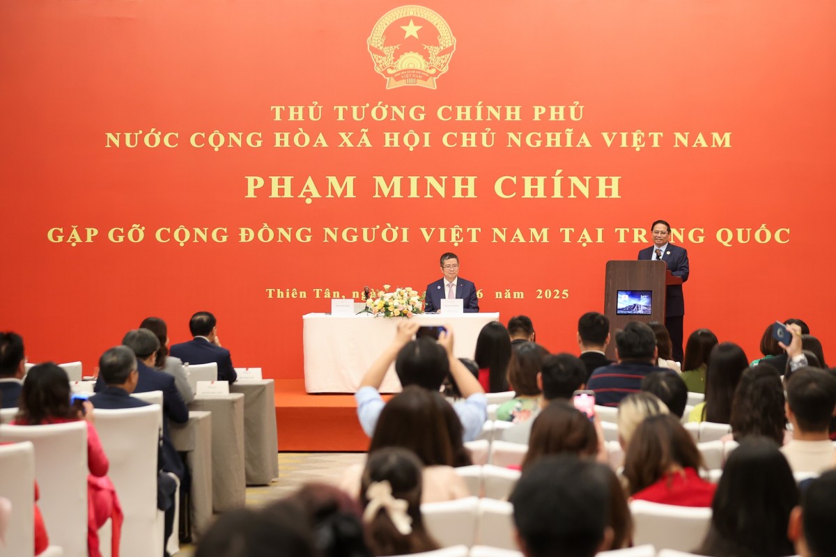 Phiên bản chính thức của 555Win Phạm Minh Chính phát biểu tại buổi gặp gỡ cộng đồng, lưu học sinh Việt Nam tại khu vực Bắc Kinh, Thiên Tân, Hà Bắc (Trung Quốc). Ảnh: VGP.