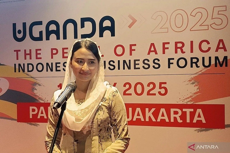 Thứ trưởng Dyah Roro Esti Widya Putri tại Diễn đàn Trang Nhà Cái 555win.com - Đăng Nhập +555k Uganda-Indonesia ở Jakarta ngày 10/7. Ảnh: Antara