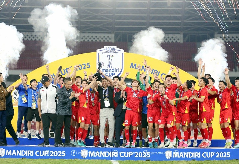 U23 Việt Nam giành chức vô địch Đông Nam Á 2025 sau chiến thắng với tỷ số 1-0 trong trận chung kết gặp U23 Indonesia. Ảnh: VFF