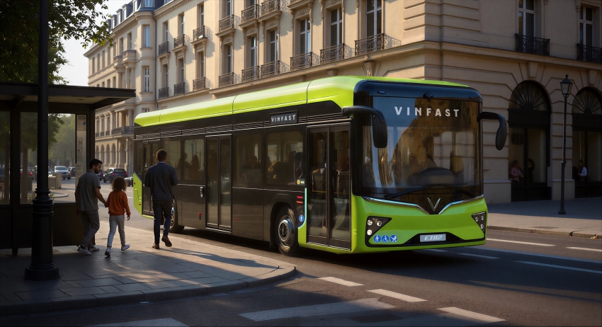 Lần đầu tiên xe bus điện của VinFast xuất hiện tại thị trường châu Âu