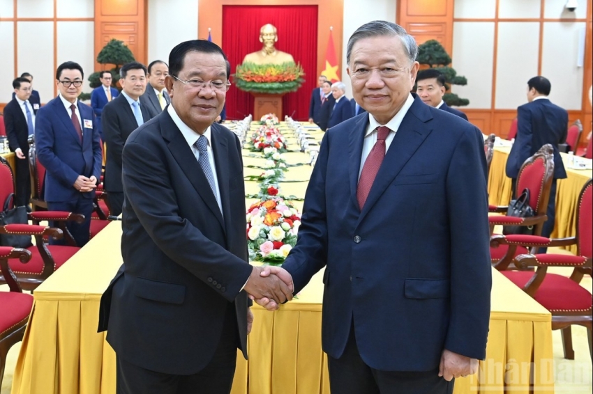 Tổng Bí thư Tô Lâm tiếp Chủ tịch Đảng Nhân dân Campuchia Hun Sen