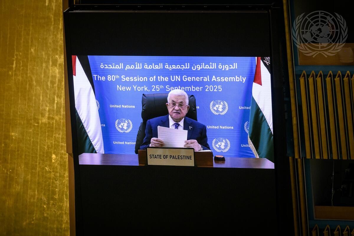 Tổng thống Palestine Mahmoud Abbas phát biểu trực tuyến trước Đại hội đồng Liên Hợp Quốc ngày 25/9. Ảnh: Liên Hợp Quốc