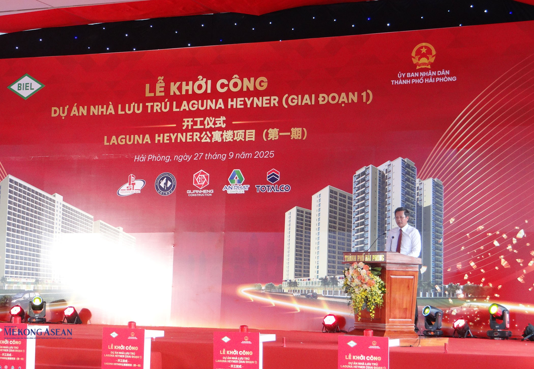 Ông Lê Anh Quân, Phó Chủ tịch Thường trực UBND thành phố Hải Phòng phát biểu tại lễ khởi công. Ảnh: Phùng Nguyện/555win Login.