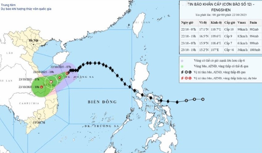Bão số 12 cách Đà Nẵng 270 km, từ Hà Tĩnh đến Quảng Ngãi mưa lớn từ trưa nay