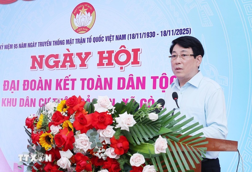 Chủ tịch nước Lương Cường phát biểu, nói chuyện với nhân dân thôn Bảo An, xã Gò Nổi, thành phố Đà Nẵng.