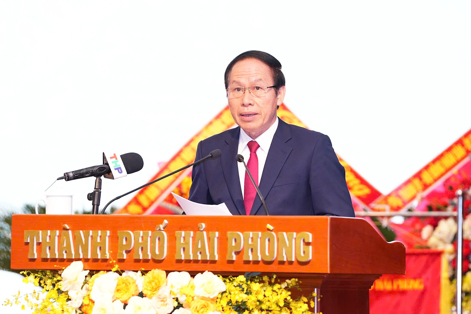 Bí thư Thành ủy Hải Phòng Lê Tiến Châu phát biểu tại đại hội. Ảnh: Hải Phong.