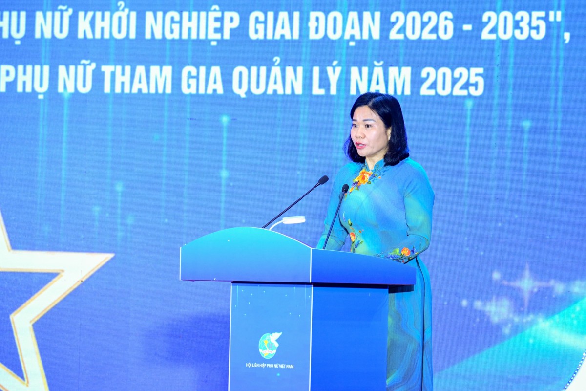 Chủ tịch Hội Liên hiệp Phụ nữ Việt Nam Nguyễn Thị Tuyến phát biểu tại sự kiện. Ảnh: VGP.
