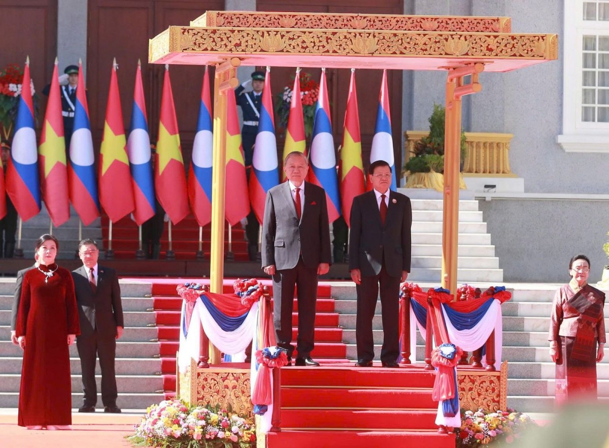 Lễ đón trọng thể Tổng Bí thư Tô Lâm và Phu nhân tại Lào