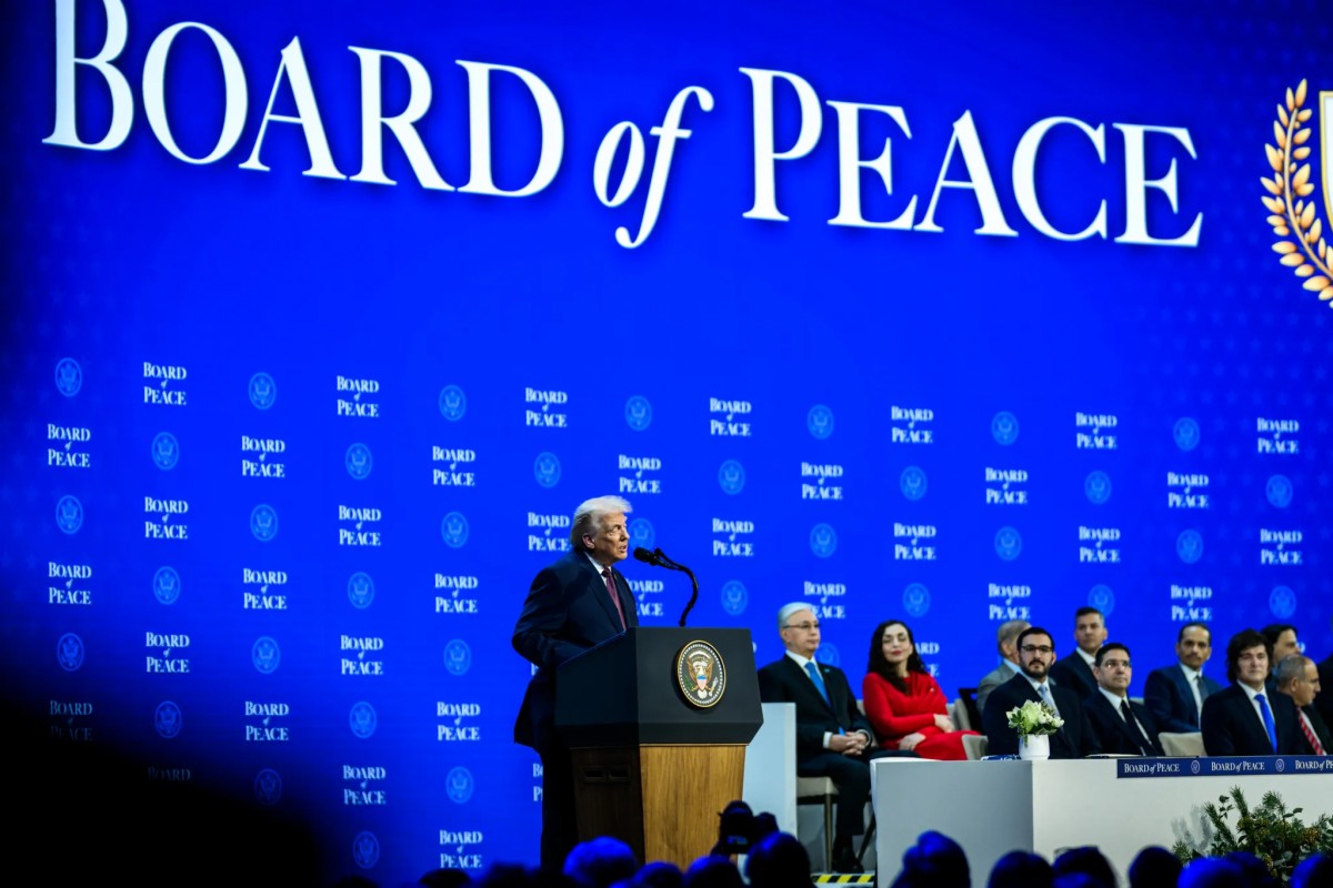 Ông Trump phát biểu trong Lễ ký Hiến chương Hội đồng Hòa bình hôm 22/1. Ảnh: Nhà Trắng