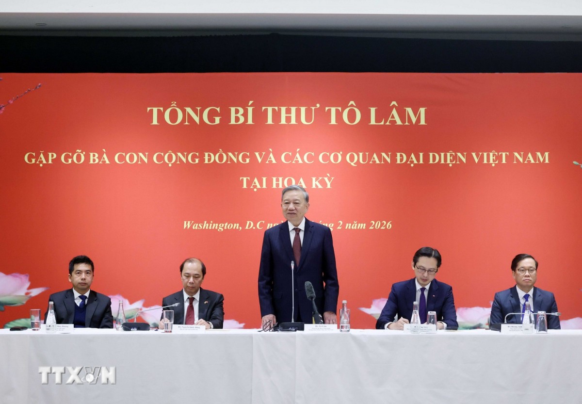Tổng Bí thư Tô Lâm phát biểu tại buổi gặp gỡ. Ảnh: TTXVN.