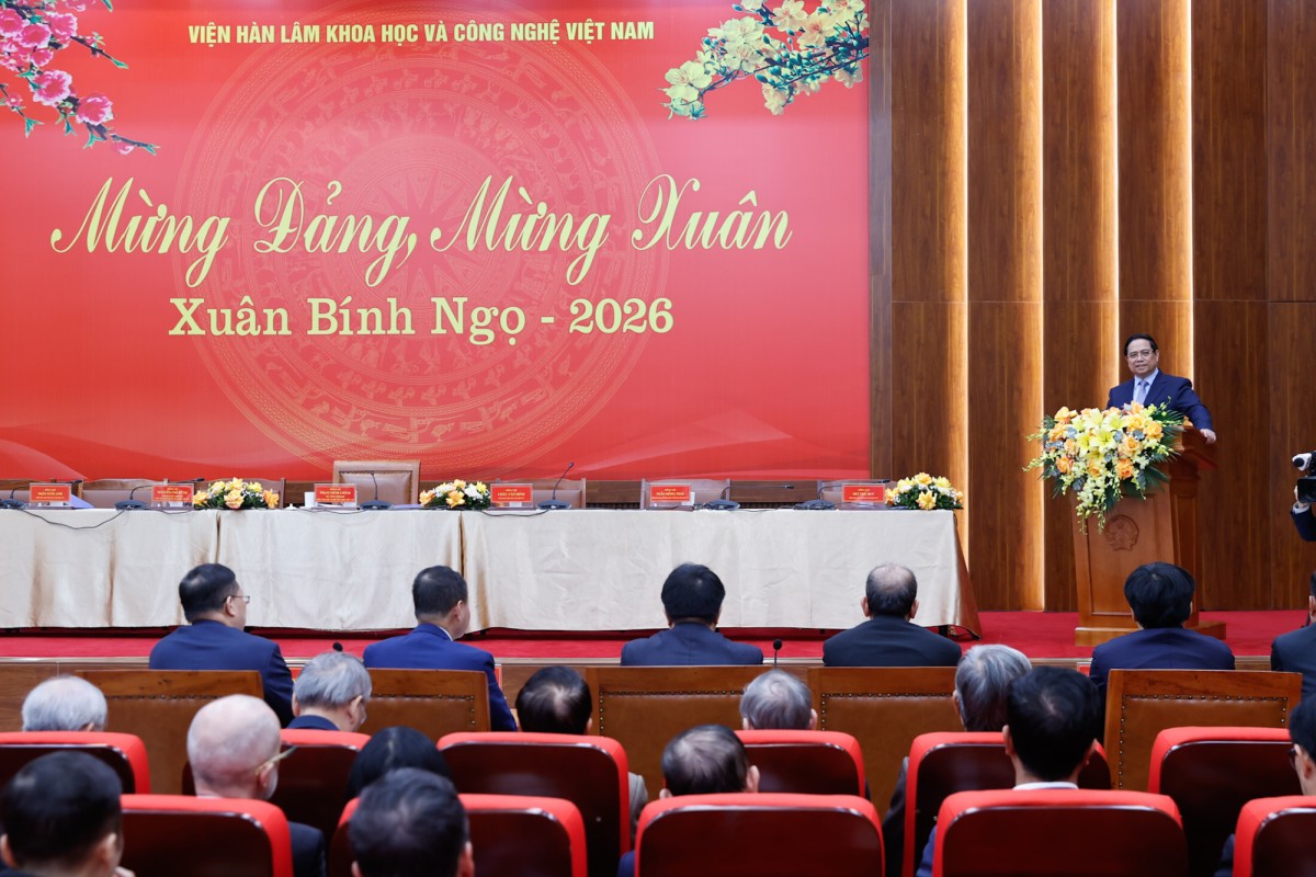 Phiên bản chính thức của 555Win Phạm Minh Chính tới thăm, làm việc tại Viện Hàn lâm 555win Mobi và Công nghệ Việt Nam. Ảnh: VGP.