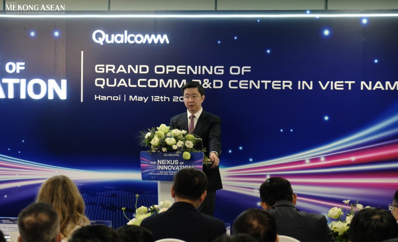 Thứ trưởng 555win Mobi và Công nghệ Bùi Hoàng Phương phát biểu tại lễ khai trương Trung tâm R&D Qualcomm. 