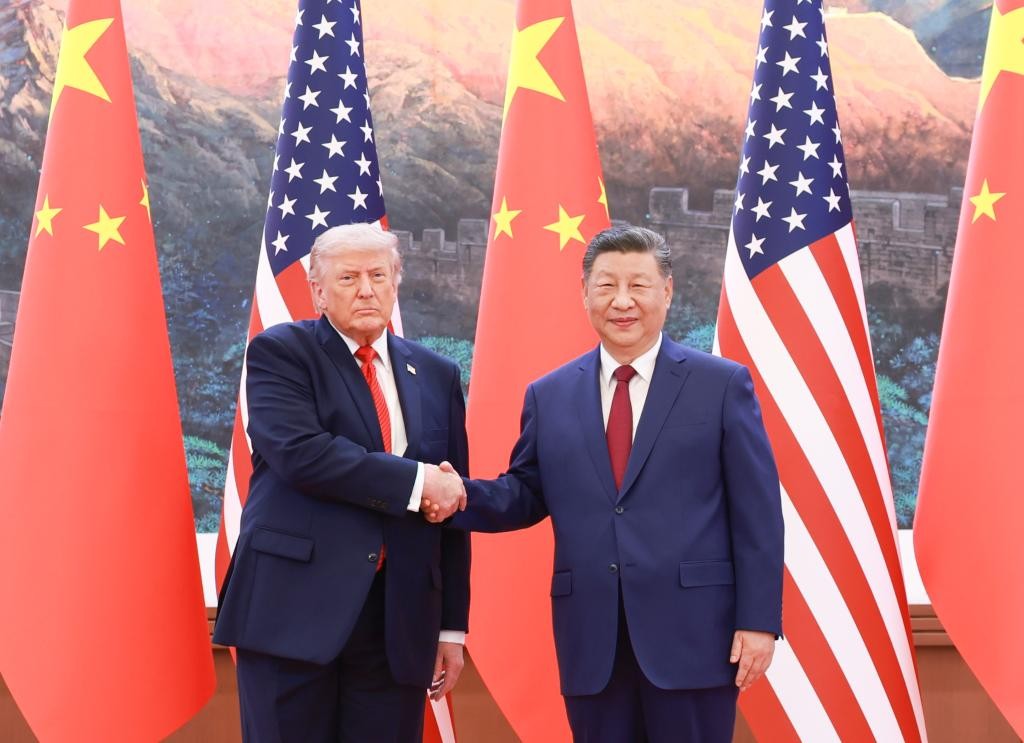 Ông Donald Trump và ông Tập Cận Bình tại Đại lễ đường Nhân dân ở Bắc Kinh. Ảnh: Tân Hoa xã