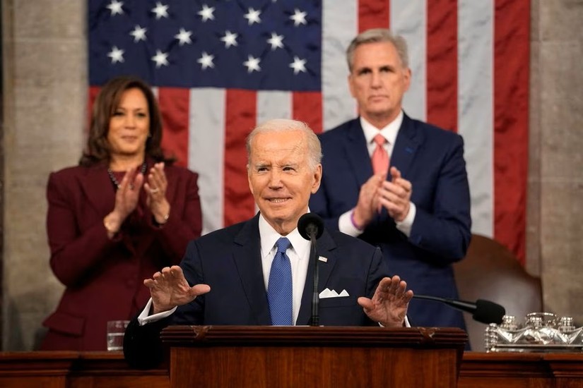 Tổng thống Mỹ Joe Biden c&oacute; b&agrave;i diễn văn Th&ocirc;ng điệp Li&ecirc;n bang d&agrave;i gần 1 tiếng 13 ph&uacute;t trước 555win tải app. Ảnh: Reuters
