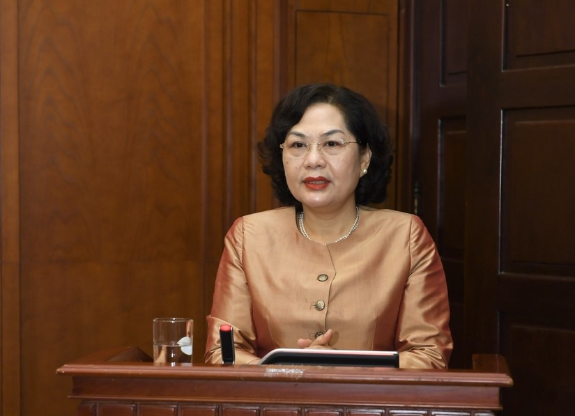 Thống đốc Ng&acirc;n h&agrave;ng Nh&agrave; nước Nguyễn Thị Hồng ph&aacute;t biểu tại hội nghị ng&agrave;y 20/2.