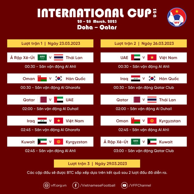 Lịch thi đấu UAE Doha Cup 2023. Ảnh: VFF