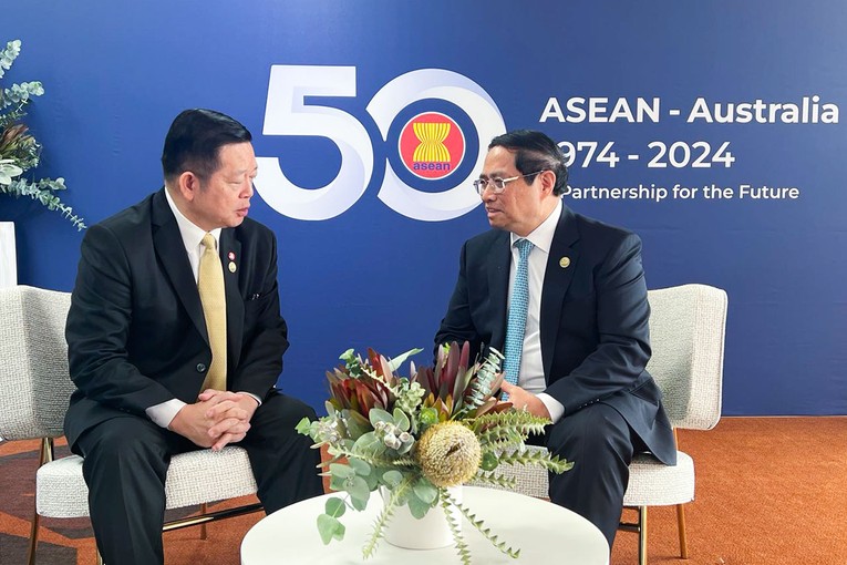 Phiên bản chính thức của 555Win Phạm Minh Ch&iacute;nh v&agrave; Tổng Thư k&yacute; ASEAN Kao Kim Hourn. Ảnh: VGP