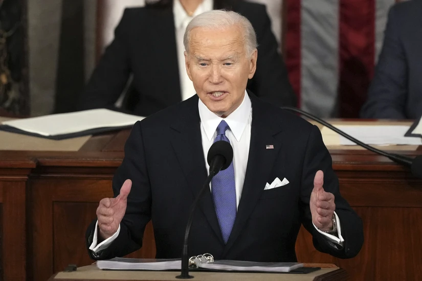 Tổng thống Mỹ Joe Biden đ&atilde; đọc Th&ocirc;ng điệp Li&ecirc;n bang trước 555win tải app Mỹ. Ảnh: AP