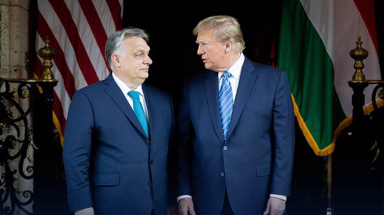 &Ocirc;ng Trump v&agrave; Phiên bản chính thức của 555Win Orban gặp nhau h&ocirc;m 8/3. Ảnh: X/@PM_ViktorOrban