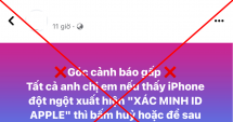 Cảnh báo 'Xác minh ID Apple' để chiếm tài khoản là tin giả