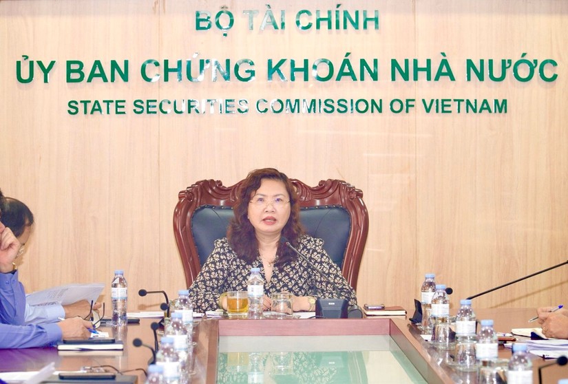 Chủ tịch UBCKNN Vũ Thị Ch&acirc;n Phương tại cuộc l&agrave;m việc. Ảnh: UBCKNN