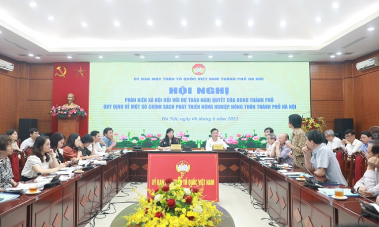 B&agrave; Nguyễn Lan Hương, Chủ tịch Ủy ban MTTQ th&agrave;nh phố chủ tr&igrave; hội nghị.