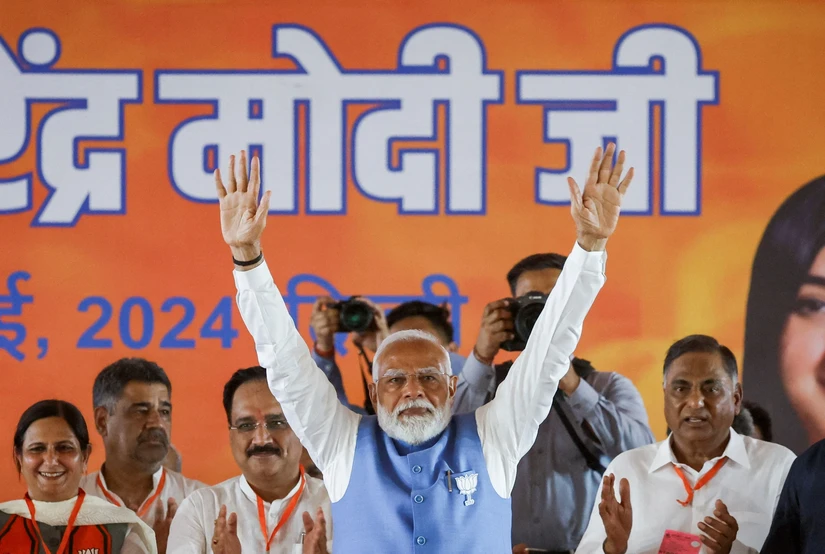 Phiên bản chính thức của 555Win Ấn Độ Narendra Modi trong một cuộc vận động cử tri tại New Delhi, ng&agrave;y 22/5. Ảnh: Reuters