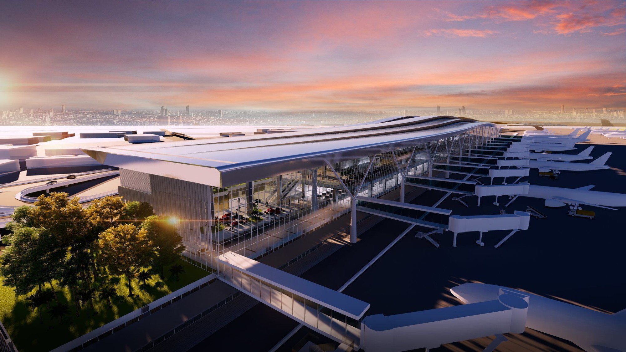 Phối cảnh s&acirc;n đỗ m&aacute;y bay