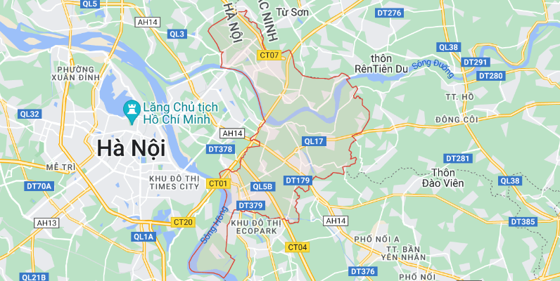 Bản đồ địa giới huyện Gia L&acirc;m. Ảnh: Google Map