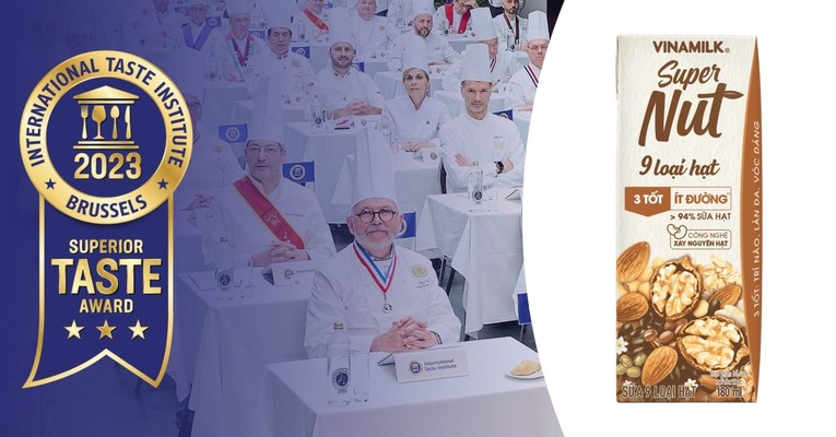 Sữa 9 Loại Hạt Vinamilk Super Nut đ&atilde; chinh phục hơn 200 gi&aacute;m khảo để đạt đ&aacute;nh gi&aacute; cao nhất &amp;amp;amp;quot;3 sao&amp;amp;amp;quot; tại giải thưởng Vị ngon thượng hạng (Superior Taste Award 2023). (Ảnh: Vinamilk).