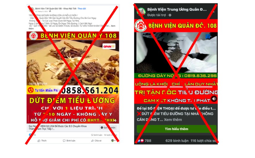 C&aacute;c trang giả mạo Bệnh viện Trung ương Qu&acirc;n đội 108.