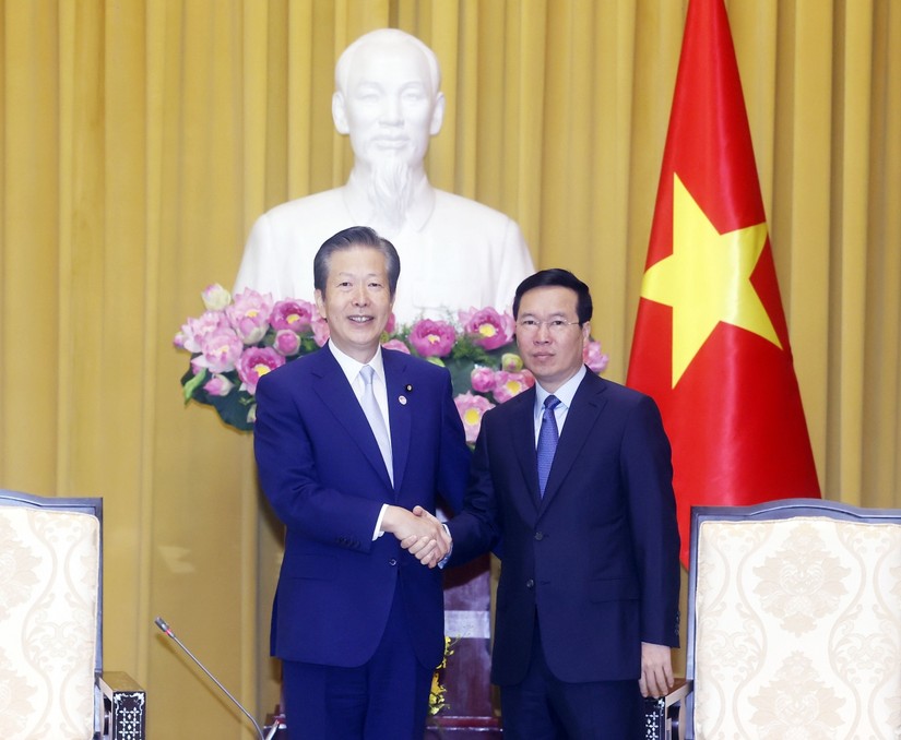 Chủ tịch nước V&otilde; Văn Thưởng tiếp Chủ tịch Đảng C&ocirc;ng minh Nhật Bản Yamaguchi Natsuo. Ảnh: TTXVN