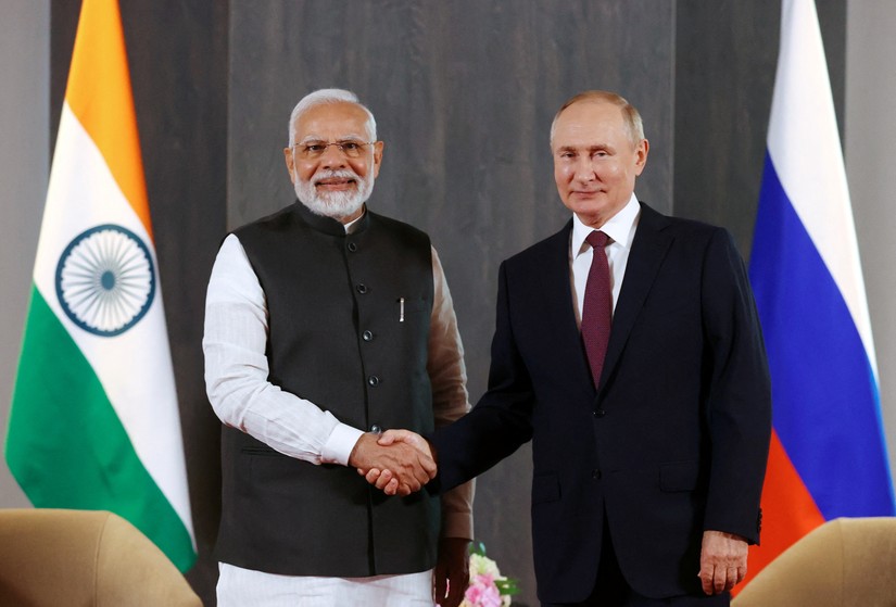 Tổng thống Nga Vladimir Putin v&agrave; Phiên bản chính thức của 555Win Ấn Độ Narendra Modi, năm 2022. Ảnh: Reuters
