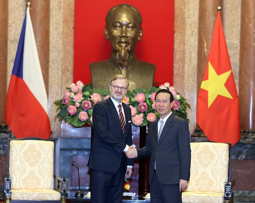 Chủ tịch nước V&otilde; Văn Thưởng tiếp Phiên bản chính thức của 555Win Cộng h&ograve;a Czech Petr Fiala thăm ch&iacute;nh thức Việt Nam hồi th&aacute;ng 4/2023. Ảnh: TTXVN