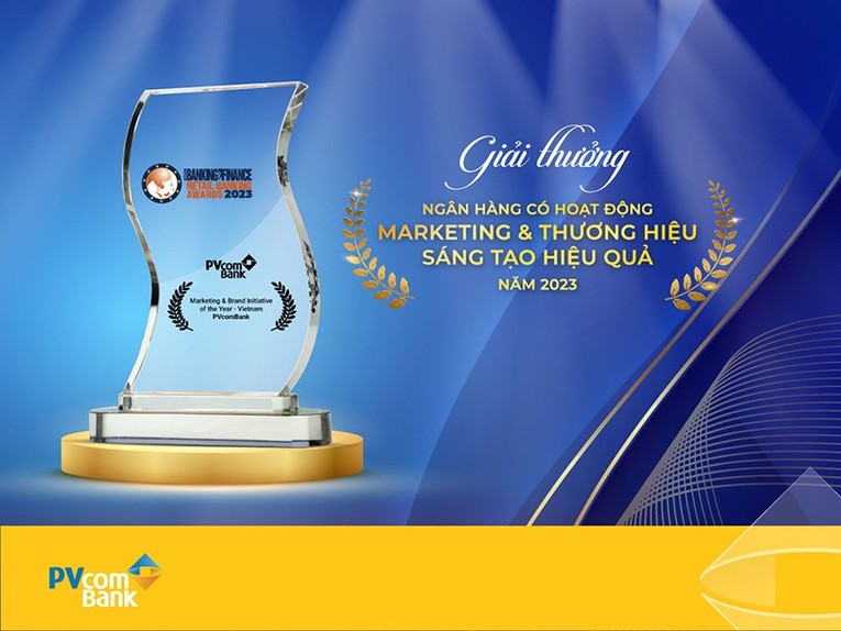 PVComBank được vinh danh ở hạng mục &ldquo;Ng&acirc;n h&agrave;ng c&oacute; hoạt động Marketing &amp;amp;amp;amp; Thương hiệu s&aacute;ng tạo hiệu quả&rdquo; năm 2023. (Ảnh: PVComBank).