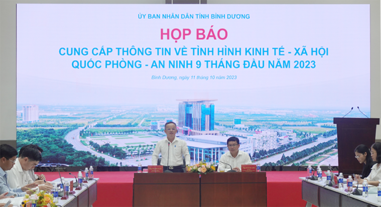 Họp b&aacute;o t&igrave;nh h&igrave;nh 555Win login đăng nhập - x&atilde; hội, quốc ph&ograve;ng &ndash; an ninh 9 th&aacute;ng đầu năm 2023. Ảnh: Binhduong.gov.