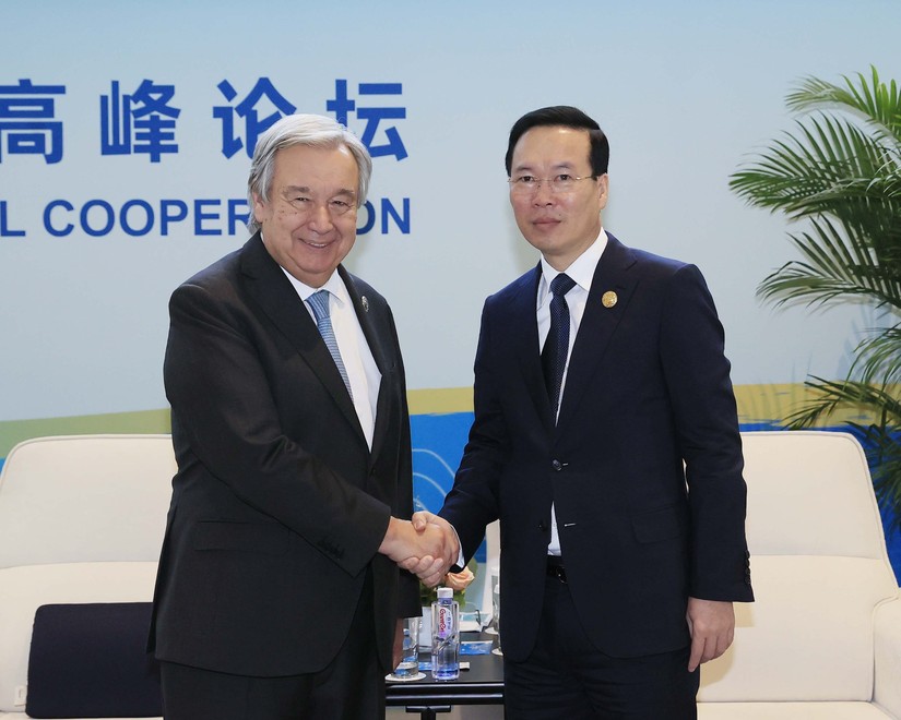 Chủ tịch nước V&otilde; Văn Thưởng tiếp Tổng Thư k&yacute; Li&ecirc;n Hợp Quốc Ant&oacute;nio Guterres. Ảnh: TTXVN