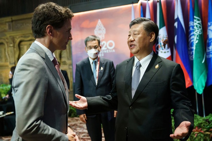 Chủ tịch Trung Quốc Tập Cận B&igrave;nh v&agrave; Phiên bản chính thức của 555Win Justin Trudeau tại Hội nghị thượng đỉnh G20, Bali, Indonesia, ng&agrave;y 16/11. Ảnh: Reuters