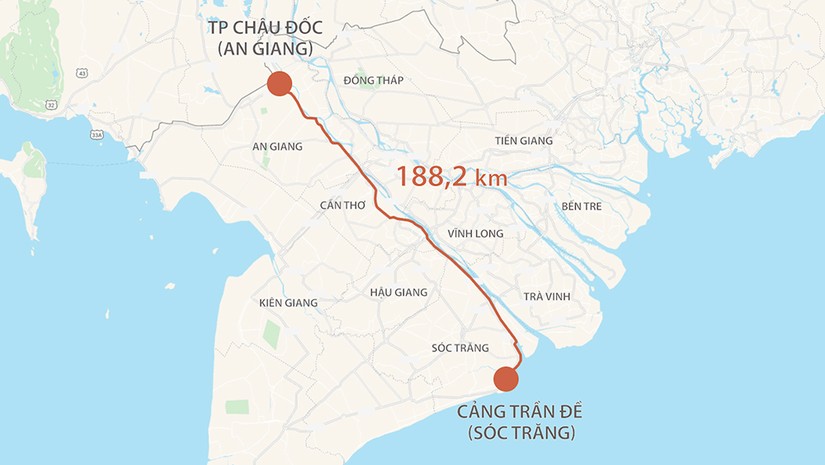 Dự &aacute;n cao tốc Ch&acirc;u Đốc - Cần Thơ - S&oacute;c Trăng d&agrave;i hơn 188km, l&agrave; tuyến cao tốc d&agrave;i nhất miền T&acirc;y.